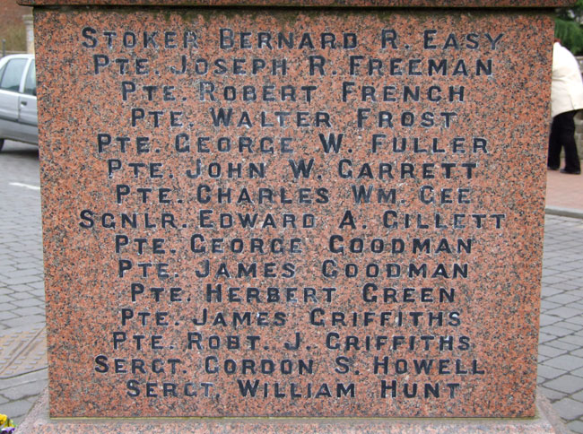 Some of the Names on the Long Sutton War Memorial, including that of Private Walter Frost