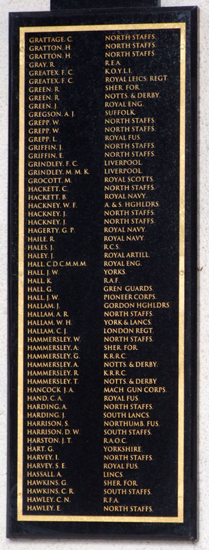The Panel with J W Hall & G Hart's Names on the War Memorial for Longton, Stoke-on-Trent.
