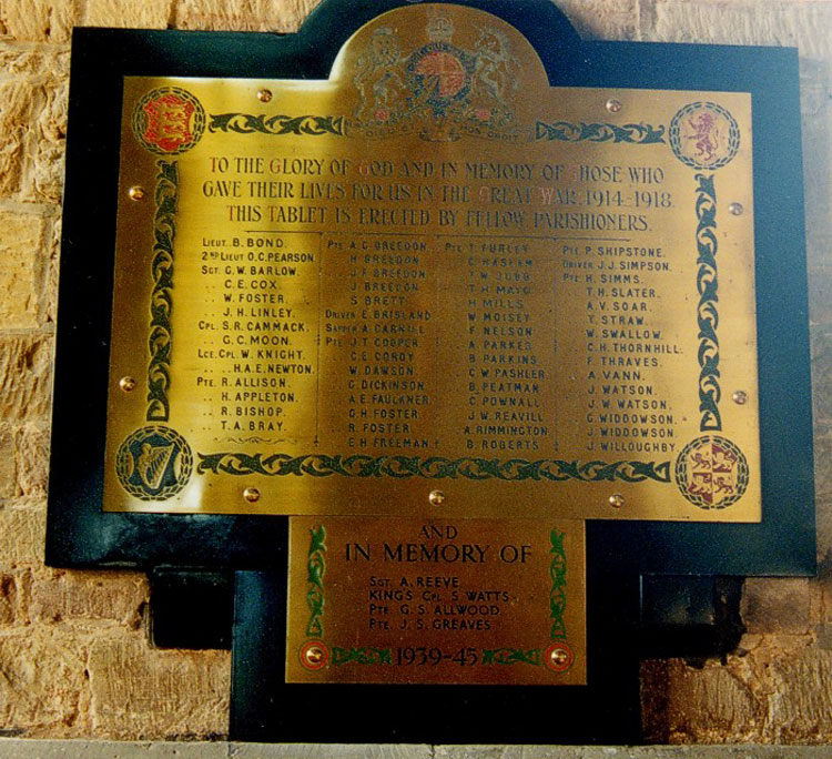 The Main War Memorial in St. Mary's Church, Lowdham