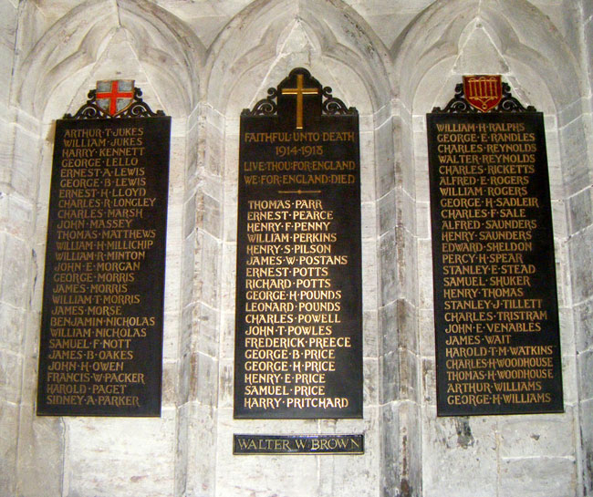 Commemorative Plaques with First World War Names (1) inside St. Leonard's Church, Ludlow