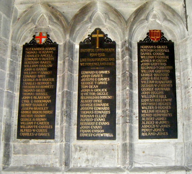 Commemorative Plaques with First World War Names (2) inside St. Leonard's Church, Ludlow