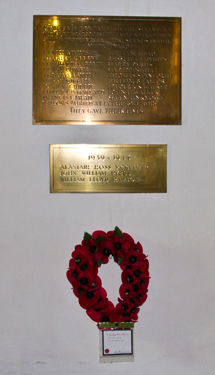 The Brass Memorial Plaques in St. Oswald's Church, Lythe - For the First and Second World Wars.