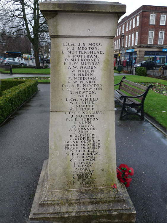 Private Mottram's Name on the Macclesfield War Memorial