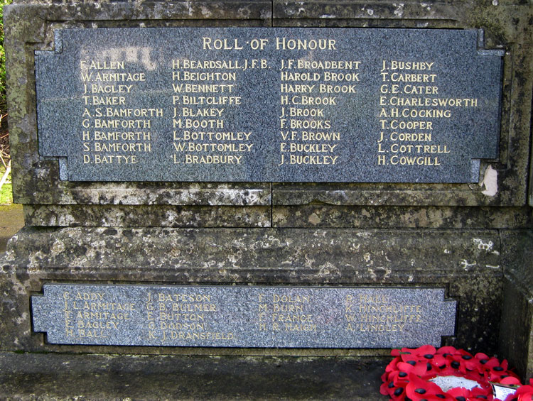 First World War Names "A" - "C" on the War Memorial for Marsden (Kirklees)