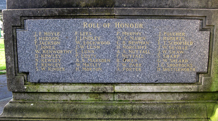 First World War Names "H" - "S" on the War Memorial for Marsden (Kirklees)