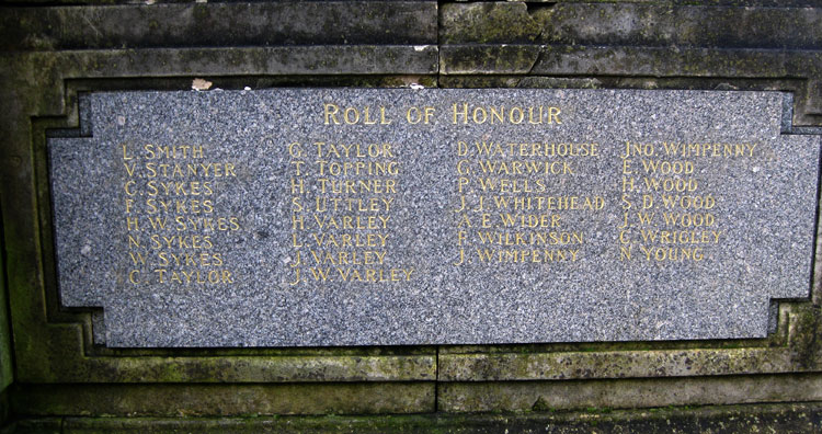 First World War Names "S" - "Y" on the War Memorial for Marsden (Kirklees)