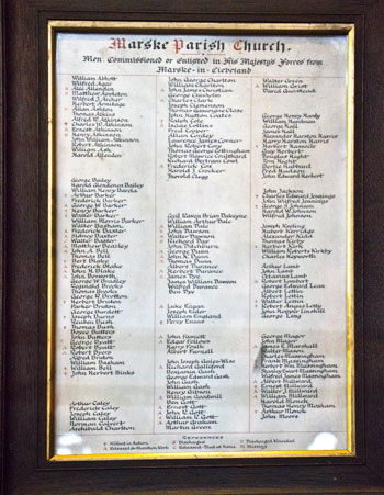 The First Woorld War Roll of Honour in the Chapel of St. Mark's Church, Cleveland. Names "A" - "M".