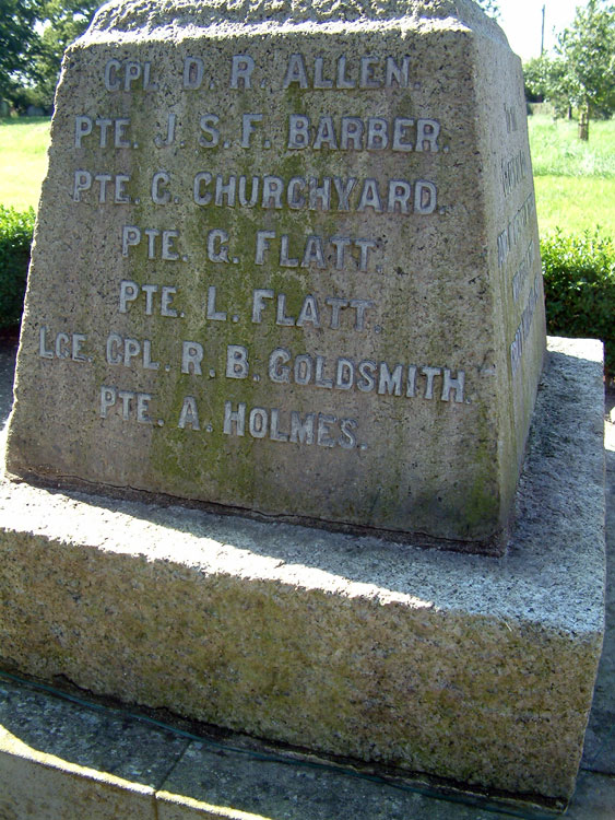 The Flatt brothers names on the Mendham War Memorial