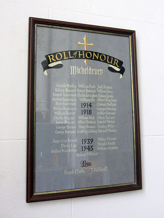 The War Memorial for Micheldever (Hants) in the Church of St. Mary the Virgin