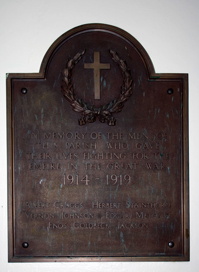 The Memorial Tablet in the Church of St. John the Evangelist, Mickley 