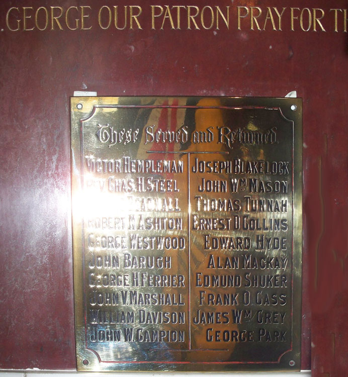 The Names of Those Who Served and Returned, All Saints' Church, Middlesbrough