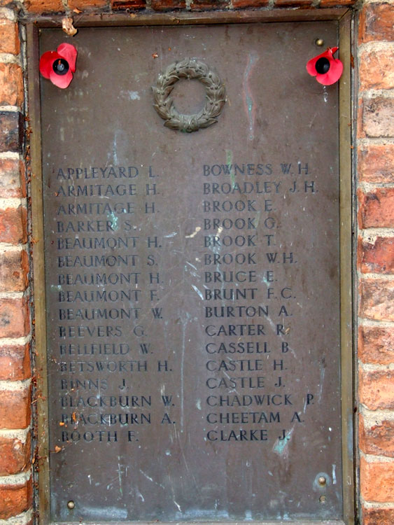 Names "A" - "Clarke" on the Mirfield War Memorial