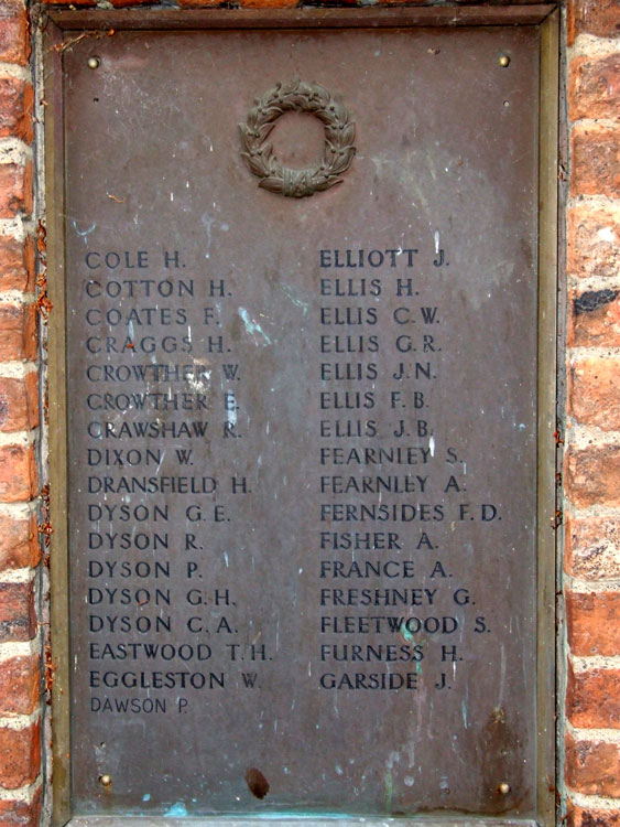 Names "Cole" - "Garside" on the Mirfield War Memorial