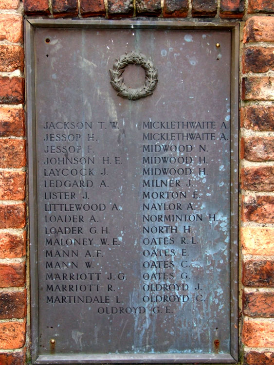 Names "Ja" - "Old" on the Mirfield War Memorial