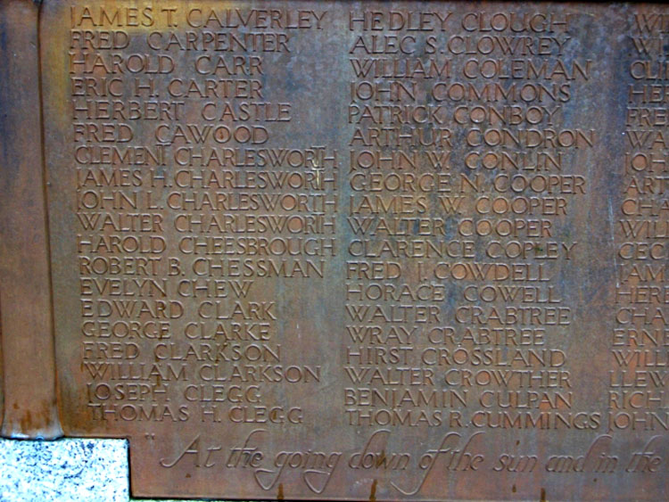 The name of Private Clement Charlesworth on the Morley War Memorial.