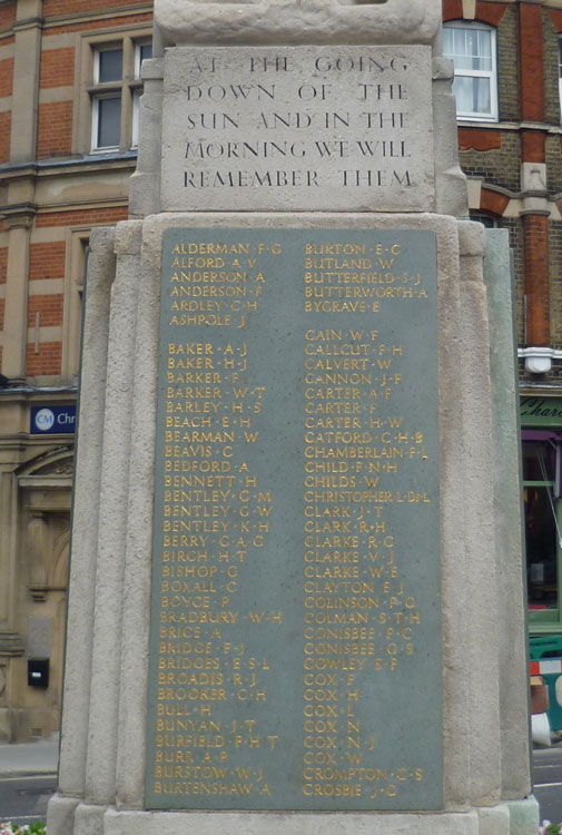 The Name of Private Beavis on the New Barnet War Memorial.