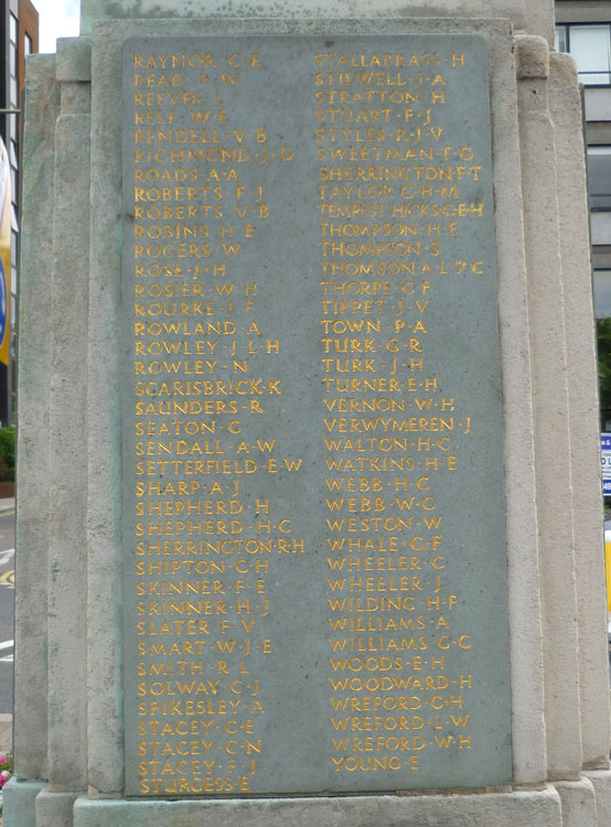 The Name of Lieutenant Rowley on the New Barnet War Memorial.