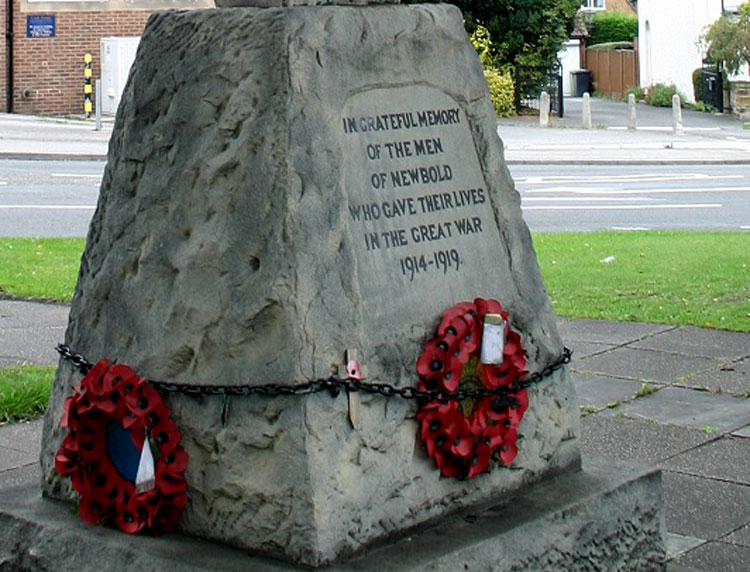 The Commemoration on the War Memorial for Newbold, Derbyshire.