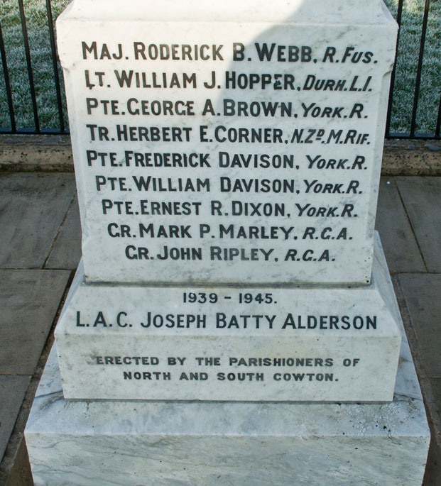 The Names on the Memorial for North and South Cowton