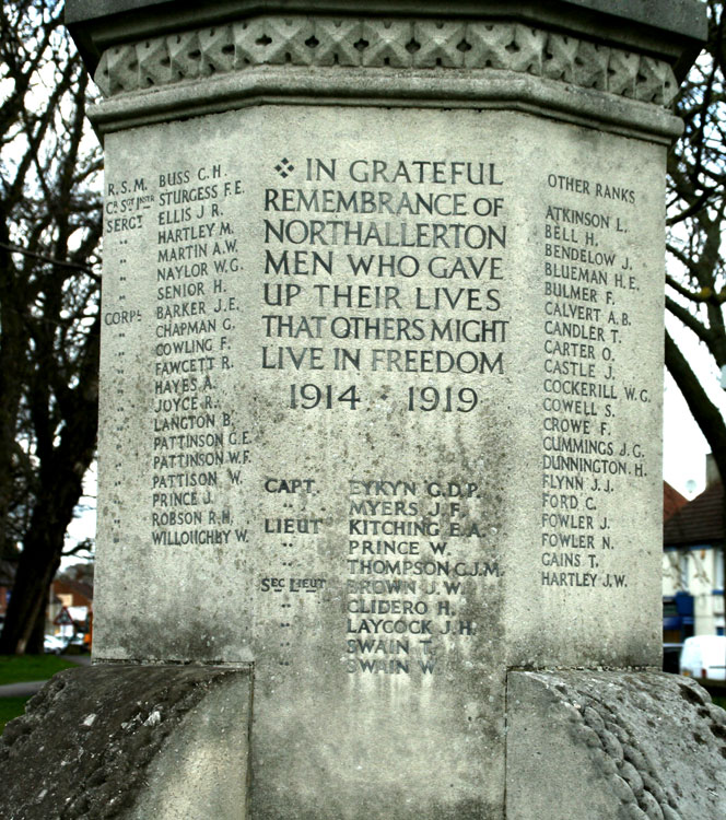 The Principal Face of the Northallerton War Memorial 