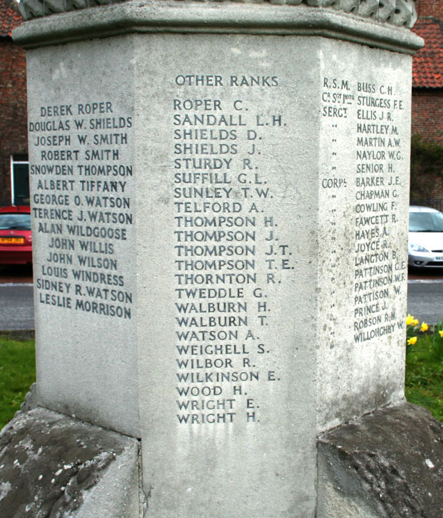 First World War Commemorations, Privates "Ro" - "Wr", Northallerton War Memorial.