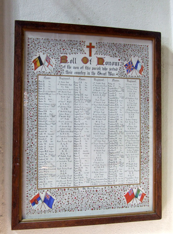 The Roll of Honour in St. Mary's Church, Northrepps.