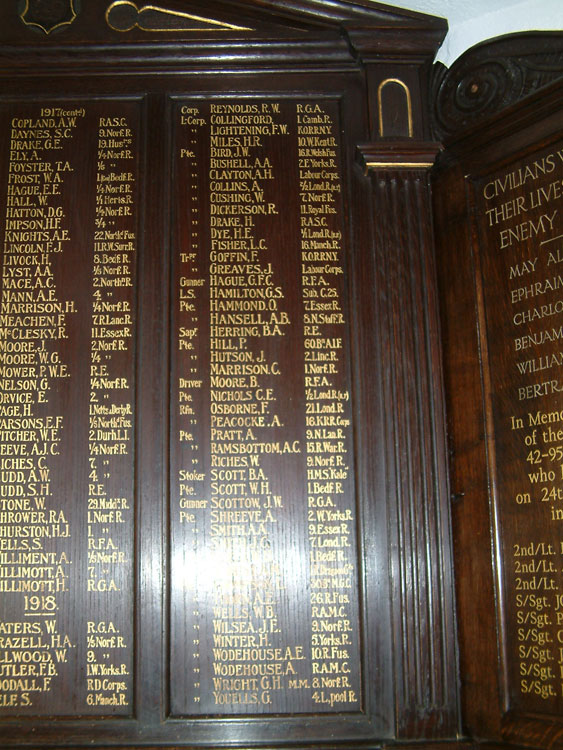 The Panel with Private Winter's name in St. Barnabas' Church, Heigham, Norwich 