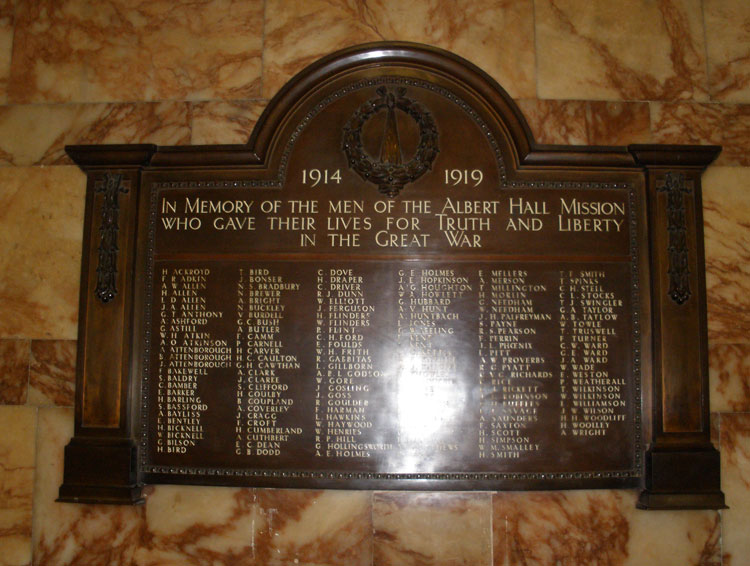 The War Memorial in Nottingham's Albert Hall (Methodist) Mission