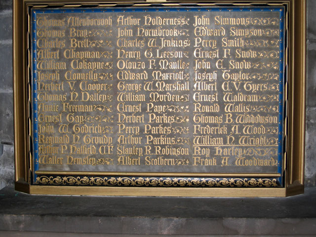 The War Memorial inside the Church of St. Peter with St. James, Nottingham (St. Peter's Square)