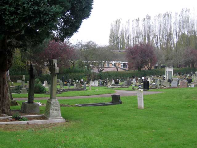 Oadby Cemetery, - with Private Matthews' grave on the right in the foreground.