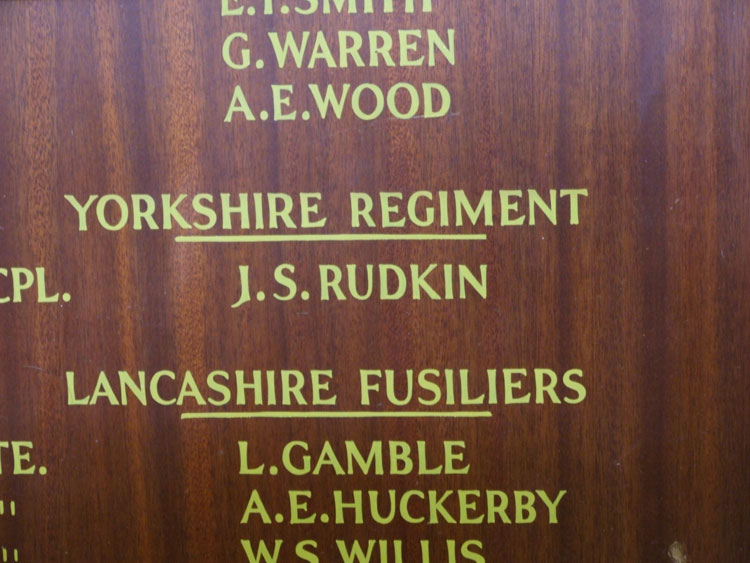 Lance Corporal Rudkin's name on the Roll of Honour in the Oadby and Wigston Council Chamber