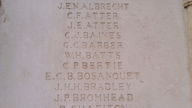 Captain Barber's Name Commemorated on the War Memorial in the Entrance to Oakham School Chapel