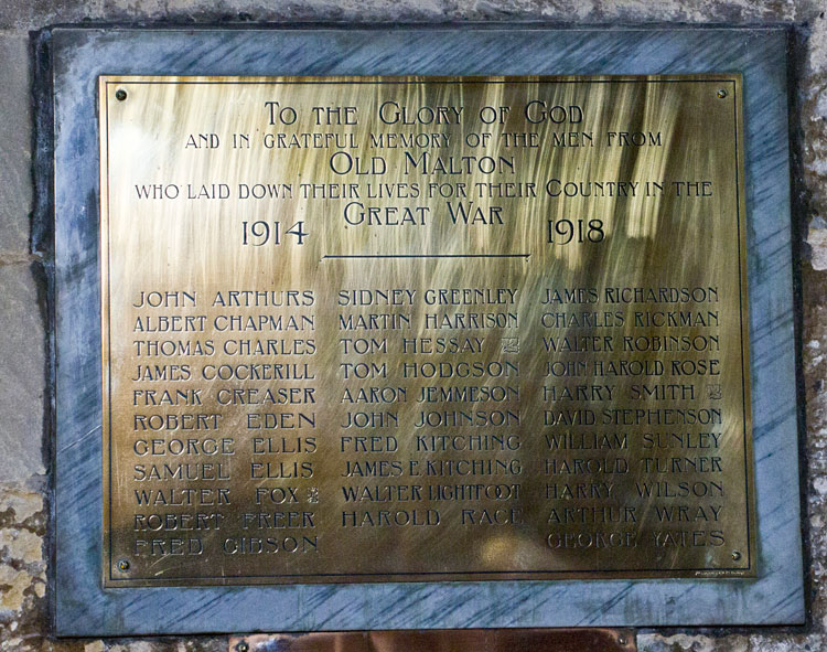 The First World War Memorial in St. Mary's Church, Old Malton