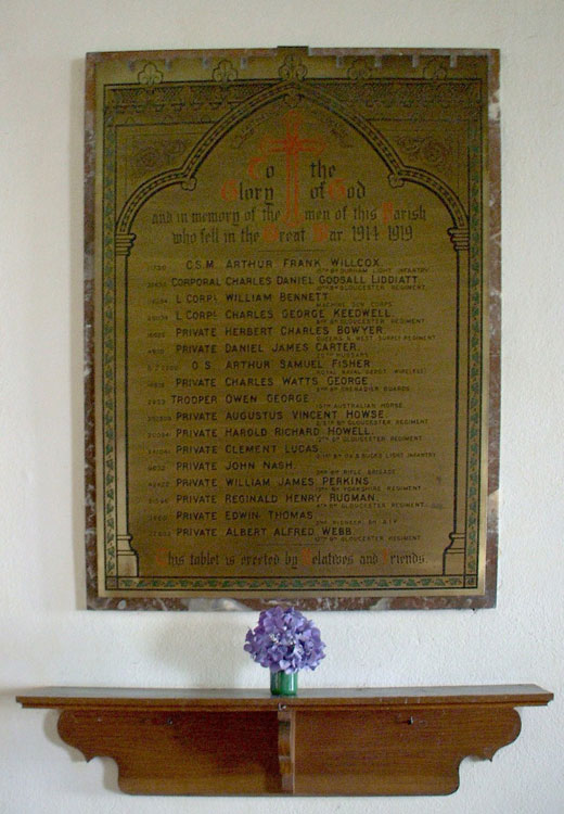 The War Memorial in St. Arilda's Church for Oldbury-on-Severn