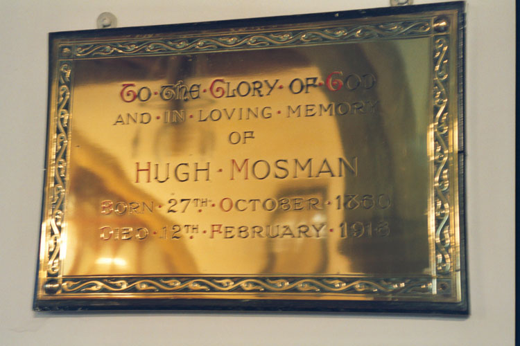 The brass plaque commemorating 2nd Lieutenant Hugh Mosman