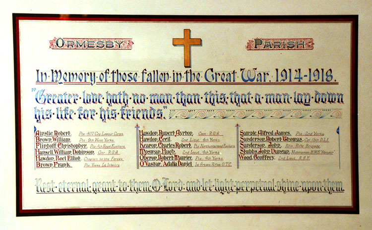 The War Memorial inside St. Cuthbert's Church, Ormesby