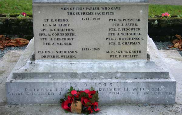 The names of the fallen from both the First World War and the Second World War on the Osmotherley War Memorial