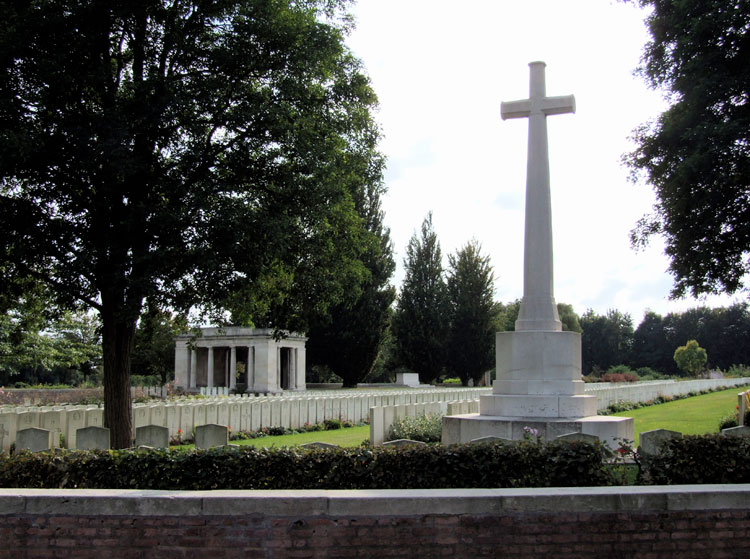A view of the Bailleul Communal Cemetery Extension (Nord), showing the Cross of Sacrifice