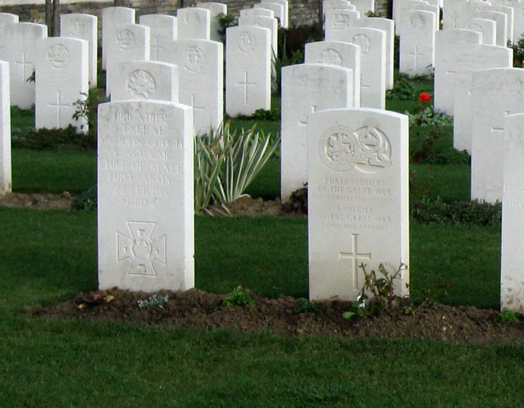 The grave of Brigadier General Sir John Gough, VC (left), - detail from the photo above.