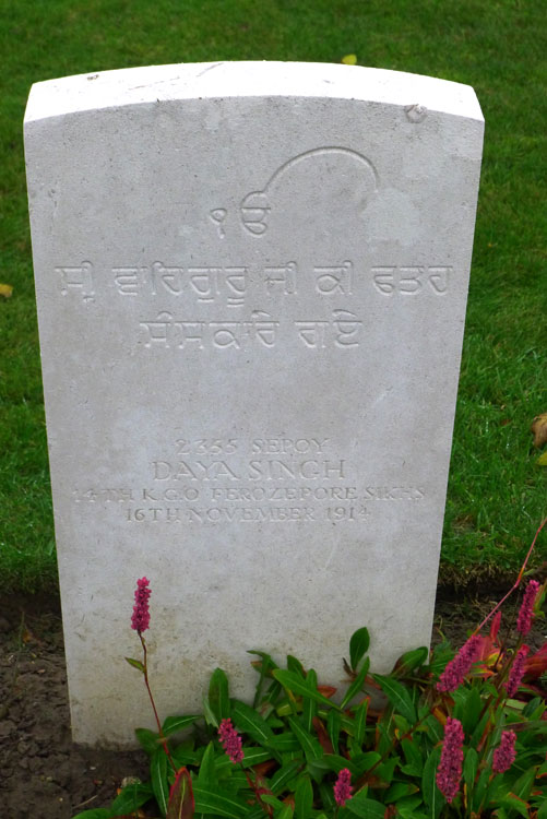 The Headstone for Sepoy Daya Singh, 2355, 14th King George's Own Ferozepore Sikhs