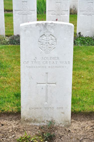 A soldier of the Yorkshire Regiment "KNOWN UNTO GOD".