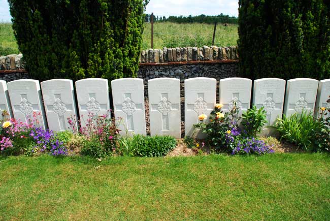 Yorkshire Regiment Graves in the Henin Crucifix Cemetery, France