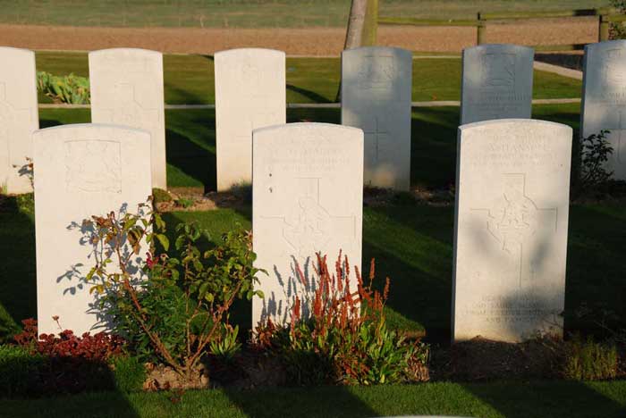 Private Maltby's grave (centre) with Pte Hansom's grave on its right.