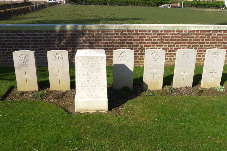 The Special Memorial to 6 Soldiers Buried in German Cemeteries Whose Graves Were Destroyed by Shell Fire.