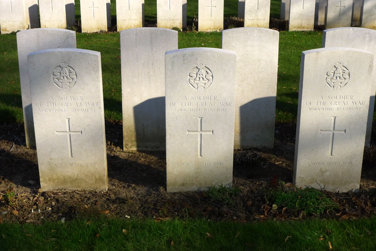 Three Unknown Yorkshire Soldiers Buried in Le Cateau MIlitary Cemetery 