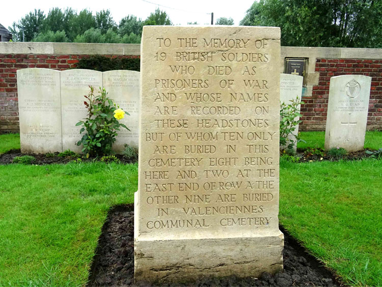 The Special Memorial in Le Quesnoy Communal Cemetery to POWs buried in the cemetery, and elsewhere.