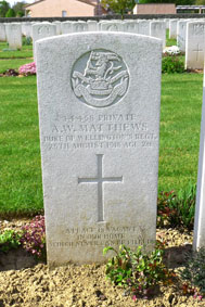Private Arthur William Matthews. 34458. 2nd/5th Battalion Duke of Wellington's (West Riding Regiment), formerly 42403 the Yorkshire Regiment. Son of Arthur and Alice Mary Matthews, of Upper Chilcomb, Winchester. KIlled 25 August 1918. Aged 26.