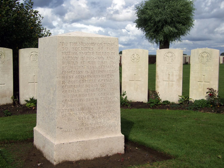 The Special Memorial in Perth Cemetery (China Wall), with Private Forrest's headstone on the right.