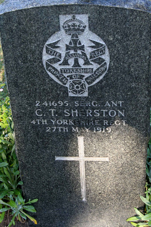 Serjeant C T Sherston's Headstone in Cape Town (Plumstead) Cemetery, South Africa.