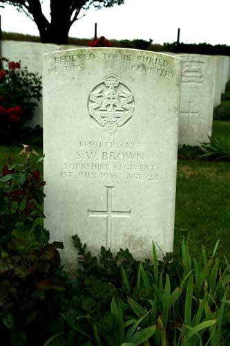 The grave of Pte S W Brown